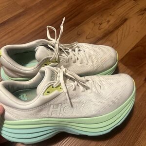 Hoka Bondi white blue and green 8.5